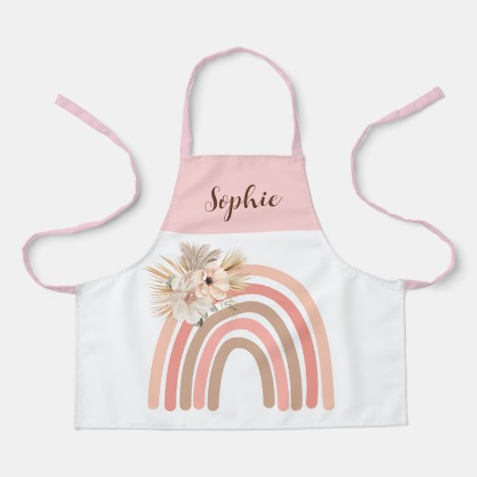 女の子かわいいピンクボホレインボーオールオーバープリントエプロン エプロン (正面)
