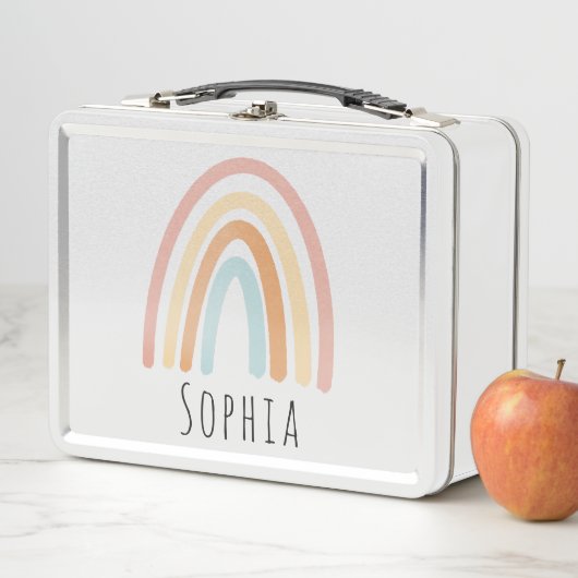 女の子かわいいピンクボホレインボーキッズパーソナライズされた メタルランチボックス (インサイチュ)