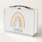女の子かわいいピンクボホレインボーキッズパーソナライズされた メタルランチボックス (正面)