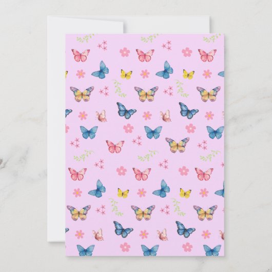 女の子かわいいピンク紫色の蝶の子供たち2nd誕生日 招待状 (裏面)