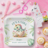 女の子かわいいピンクdino恐竜の赤ちゃんシャワー ペーパープレート (パーティー)