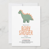女の子かわいいピンクTレックス恐竜の花ベビーシャワー 招待状 (正面)