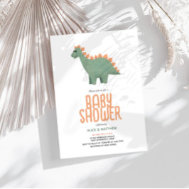 女の子かわいいピンクTレックス恐竜の花ベビーシャワー 招待状