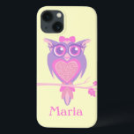 女の子かわいいフクロムパープル黄色の名前ipadケース iPhone 13ケース<br><div class="desc">救済保護のipad，この女かわいらし子フクロウipadのケースはピンクと黄色で。子供名でパーソナライズSarah Trettが独占的に設計。 www.sarahtrett.com</div>