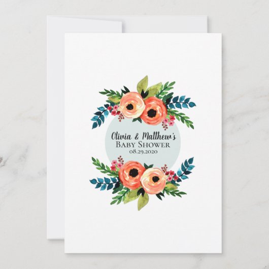 女の子かわいいフローラ植物花ベビーシャワー 招待状 (裏面)