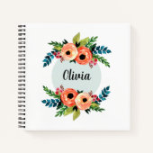 女の子かわいいフローラ水の色の花と名前キッズ ノートブック (正面)