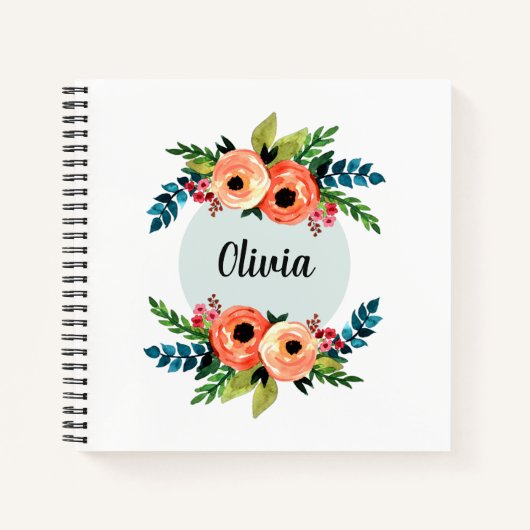 女の子かわいいフローラ水の色の花と名前キッズ ノートブック (正面)