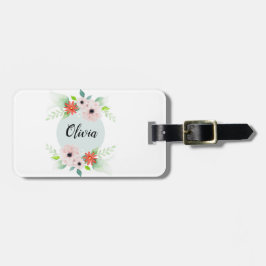 女の子かわいいフローラ水の色の花と名前キッズ ラゲッジタグ