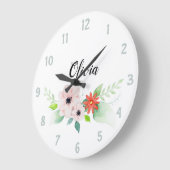 女の子かわいいフローラ水の色の花と名前キッズ ラージ壁時計 (傾斜)
