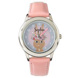 女の子かわいいフローラ水色うさぎと名前キッズ 腕時計