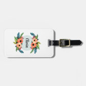 女の子かわいいフローラ水色の花と名前の子供 ラゲッジタグ (正面横)