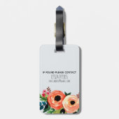 女の子かわいいフローラ水色の花と名前の子供 ラゲッジタグ (裏面縦)