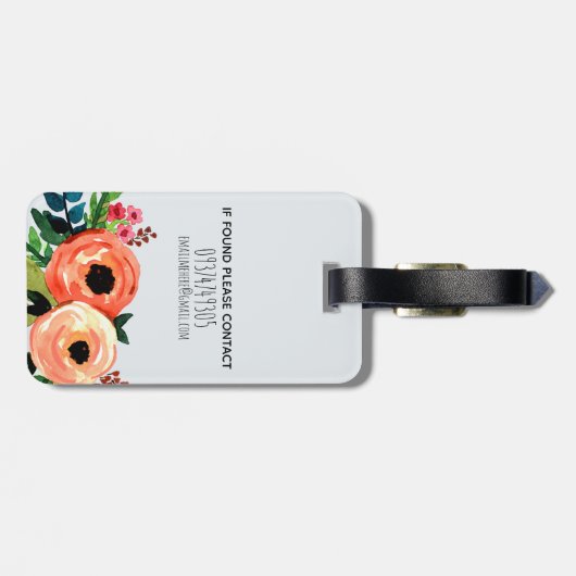 女の子かわいいフローラ水色の花と名前の子供 ラゲッジタグ (裏面横)