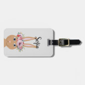 女の子かわいいフローラ水色バニーラビット ラゲッジタグ (正面横)