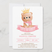 女の子かわいいベビークマ水彩赤ちゃんシャワー 招待状 (正面)