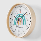 女の子かわいいボホウォーター色レインボーと名前時計 壁時計 (傾斜)