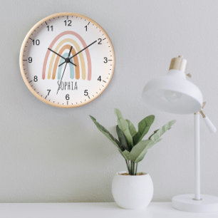 女の子かわいいボホウォーター色レインボーと名前 壁時計