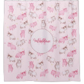 女の子かわいいボホファームハウス牛ピンクのパターン名 シャワーカーテン (正面)