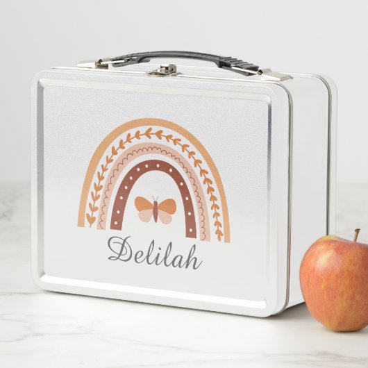 女の子かわいいボホレインボーバタフライパーソナライズされた メタルランチボックス (インサイチュ)