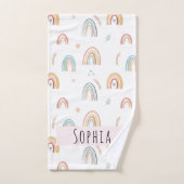 女の子かわいいボホ水彩虹と花 バスタオルセット (ハンドタオル)