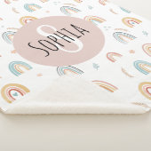 女の子かわいいボホ水色レインボパターンキッズ シェルパブランケット (3/4)