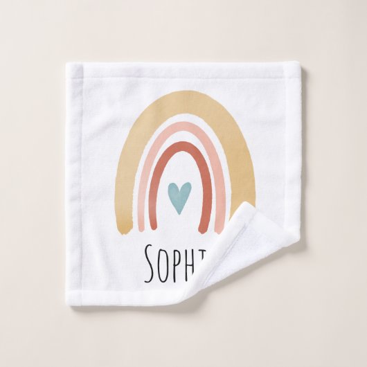女の子かわいいボホ水色レインボパターンキッズ バスタオルセット (ウォッシュタオル)