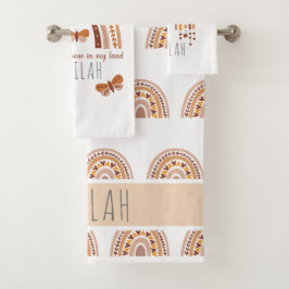 女の子かわいいボホ虹のパターンパーソナライズされた子供 バスタオルセット