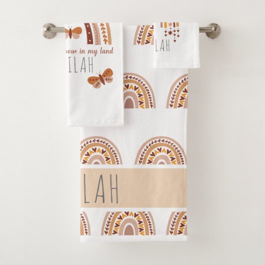 女の子かわいいボホ虹のパターンパーソナライズされた子供 バスタオルセット (インサイチュ)