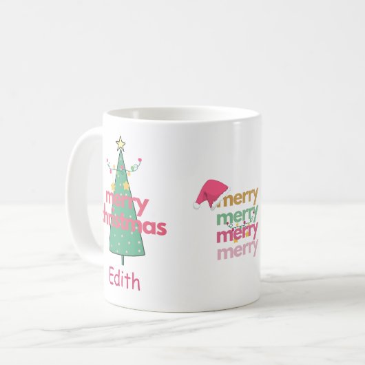 女の子かわいいメリーピンクのクリスマスツリーマグカップ コーヒーマグカップ (正面左)