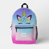 女の子かわいいユニコーンレインボーモノグラム プリントバックパック (正面)