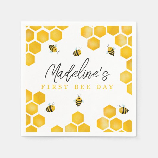 女の子かわいい夏の最初の蜂の日キッズ1st誕生日 スタンダードカクテルナプキン (正面)