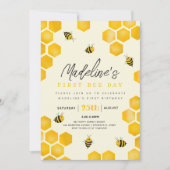 女の子かわいい夏の最初の蜂の日1st誕生日 招待状 (正面)