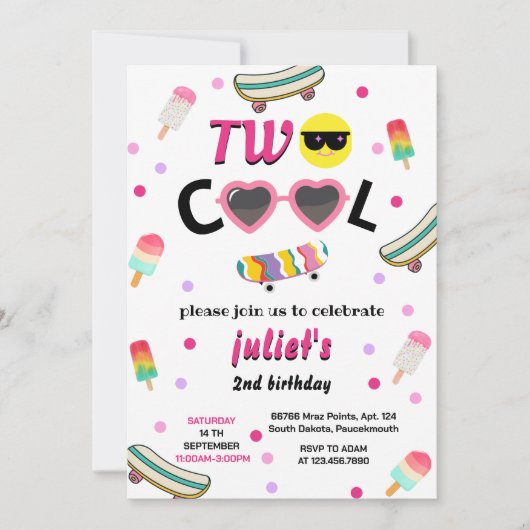 女の子かわいい夏の甘クールい2歳の誕生日 招待状 (正面)