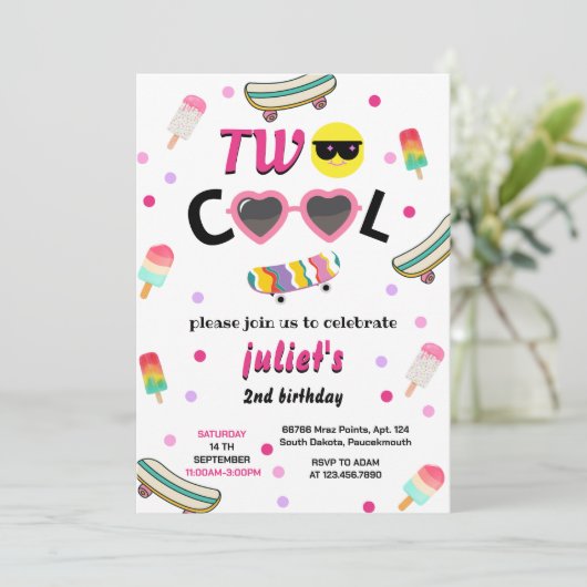 女の子かわいい夏の甘クールい2歳の誕生日 招待状 (スタンド正面)
