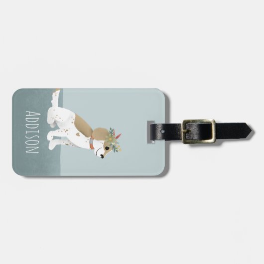 女の子かわいい子犬の漫画の花の子供 ラゲッジタグ (正面横)