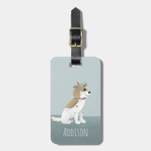 女の子かわいい子犬の漫画の花の子供 ラゲッジタグ