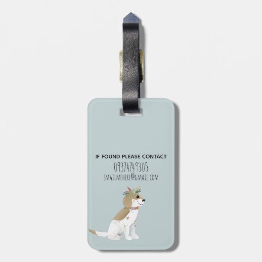 女の子かわいい子犬の漫画の花の子供 ラゲッジタグ (裏面縦)