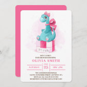 女の子かわいい恐竜の赤ちゃんシャワー 招待状 (正面/裏面)