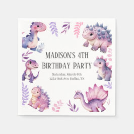 女の子かわいい恐竜をテーマにした誕生日パーティー スタンダードカクテルナプキン