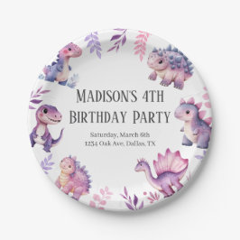 女の子かわいい恐竜をテーマにした誕生日パーティー ペーパープレート