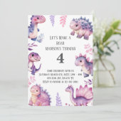 女の子かわいい恐竜をテーマにした誕生日パーティー 招待状 (スタンド正面)