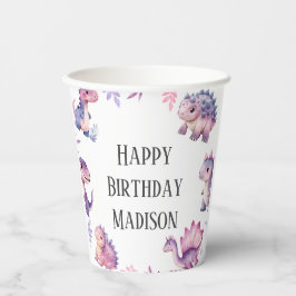 女の子かわいい恐竜をテーマにした誕生日パーティー 紙コップ