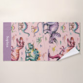 女の子かわいい水彩恐竜&ネームキッズ バスタオル (バスタオル)