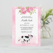 女の子かわいい牛のプリントとフローラベビーシャワー 招待状 (スタンド正面)