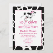 女の子かわいい牛ピンクの誕生日パーティーの招待状 招待状 (正面)