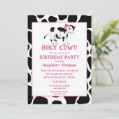 女の子かわいい牛ピンクの誕生日パーティーの招待状 招待状 (スタンド正面)
