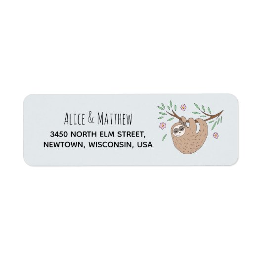 女の子かわいい眠りナマケモノモダンの赤ちゃんシャワー ラベル (正面)