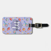 女の子かわいい紫のスポーツモノグラムキッズ ラゲッジタグ (正面横)