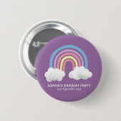 女の子かわいい紫の虹の誕生日パーティーキッズ 缶バッジ (正面&裏面)