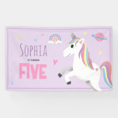 女の子かわいい紫ユニコーン子供たち5th誕生日パーティー 横断幕 (横)